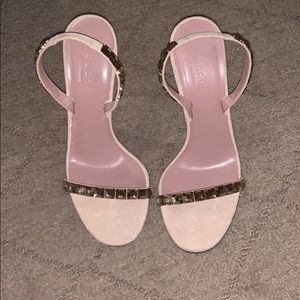 Gucci Light Pink Suede Mallory Crystal Heel Sandal